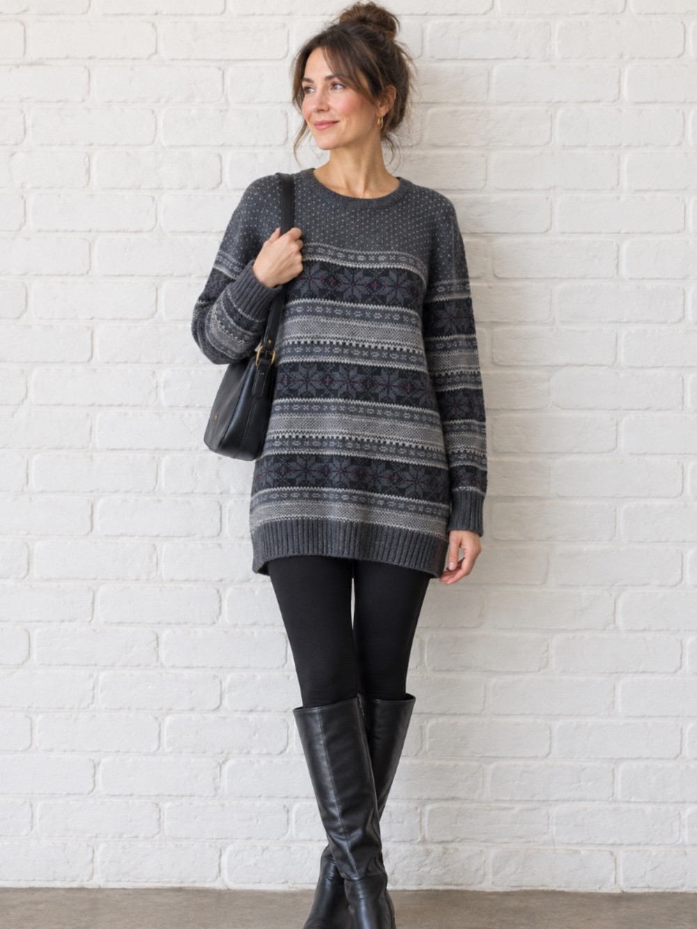 Jules & James Fair Isle Blue Wool Blend Patterned Tunic Sweater or Dress SZ L